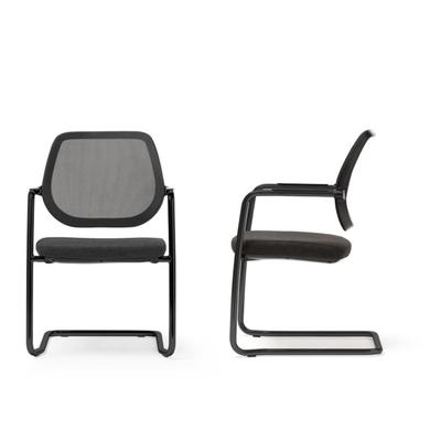 Nuova sedia Host schienale basso struttura cantilever nera schienale rete nera sedile tessuto nero   