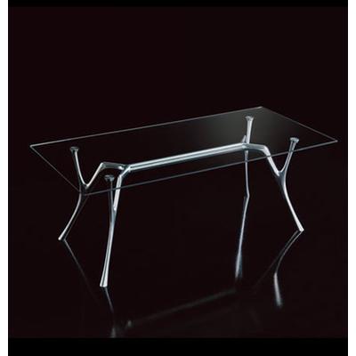 Tavolo rettangolare Pegaso con struttura alluminio lucidato piano vetro trasparente 