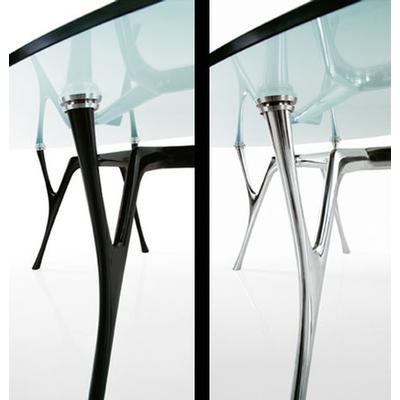 Tavolo circolare Pegaso con struttura nero o alluminio lucidato piano vetro 
