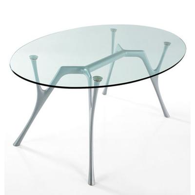 Tavolo ellittico Pegaso con struttura grigio argento piano vetro trasparente  